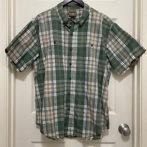 C.E. SCHMIDT WORKWEAR Mens Plaid‎ Short Sleeve Button Up Shirt Green Khaki XL